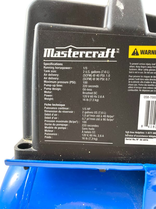 Mastercraft 2 Gallon Air Compressor - Image 2